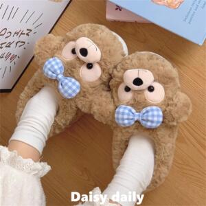 棉拖鞋秋冬季可爱小熊外穿居家防滑学生宿舍包跟加绒保暖月子拖鞋