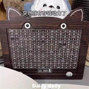 新型猫咪数字木质存钱罐一万元计划表储蓄罐情侣存钱现金收纳盒