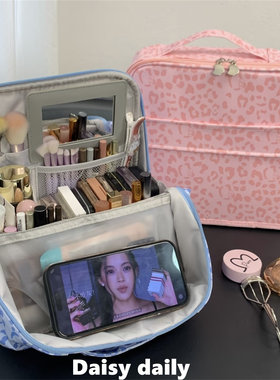 2026新款豹纹化妆包女立式化妆品收纳包笔袋旅行洗漱包便携大容量