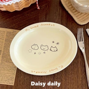 星星小猫奶油韩系可爱卡通陶瓷餐盘椭圆甜品蛋糕盘早餐盘水果盘