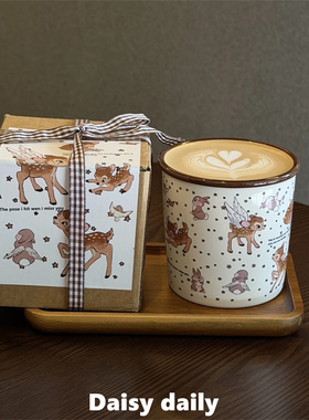 自制~小鹿斑比杯子陶瓷马克杯早餐杯咖啡杯礼盒装送女生礼物水杯