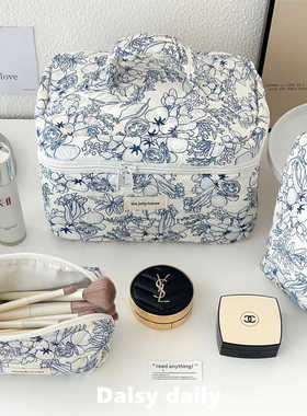 茶歇丛林系列化妆包女ins风便携绗缝棉布可爱花朵旅行洗漱包小众