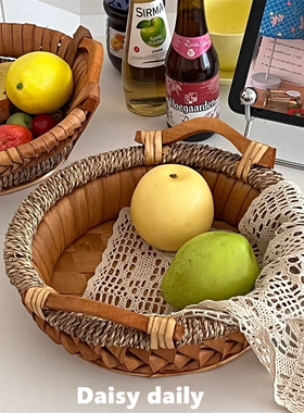 过年零食摆盘柳条收纳筐手工编织篮藤编筐水果盘家用干果盘摆放