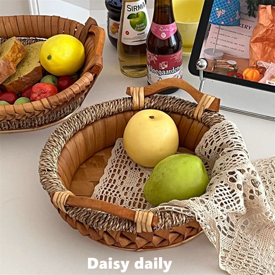 过年零食摆盘柳条收纳筐手工编织篮藤编筐水果盘家用干果盘摆放
