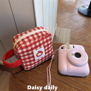 红色格子拍立得收纳包富士相机女mini12/se/99保护套sq1手提便携