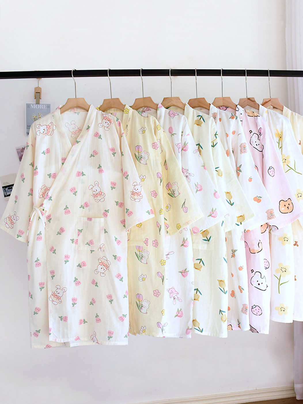 일본산 산후복 봄 여름 가을 가정 간호 잠옷 출산 잠옷 순면 거즈 출산 목욕 가운 얇은 긴팔