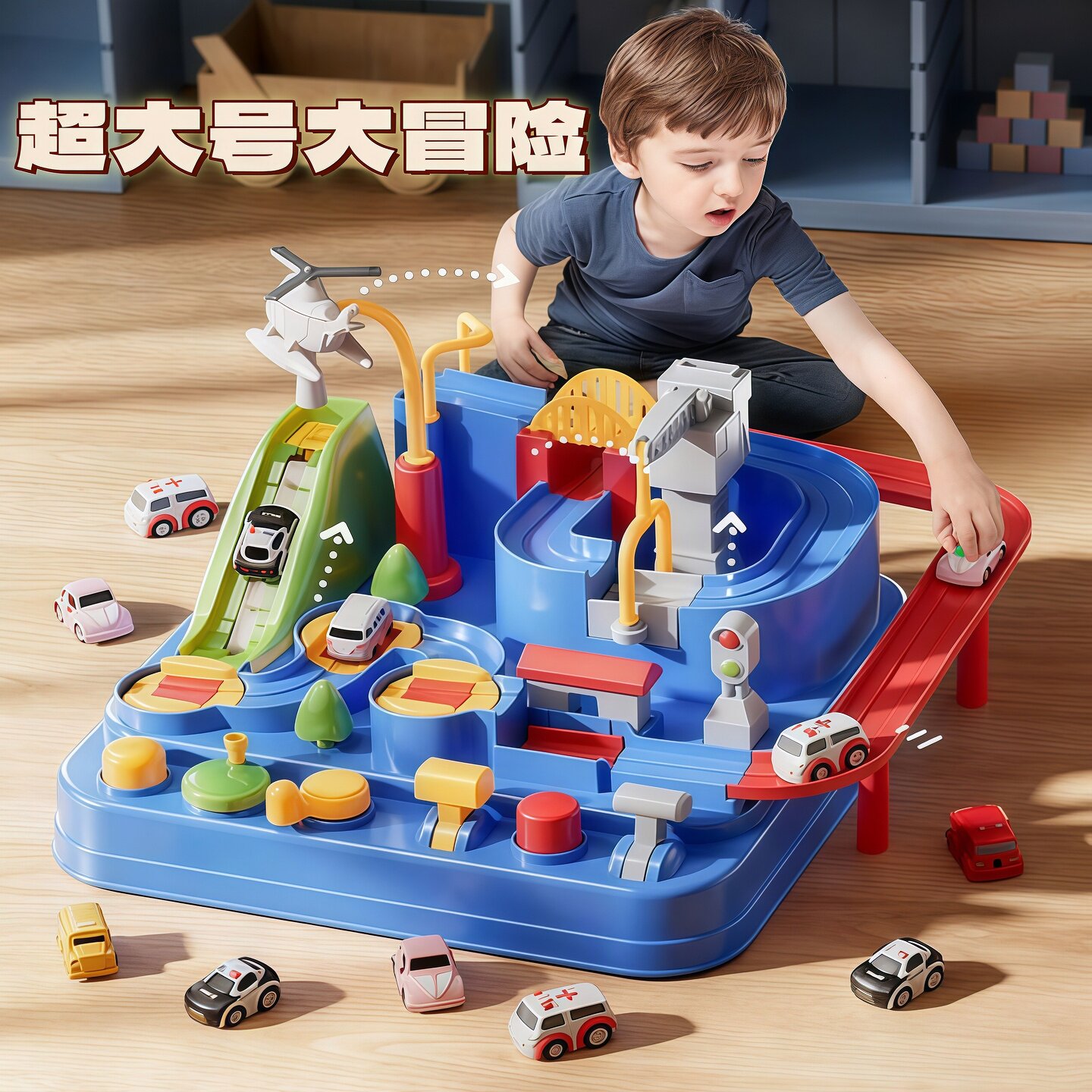 儿童益智轨道车玩具3到6岁小火车汽车闯关大冒险六一节礼物淘嘟嘟