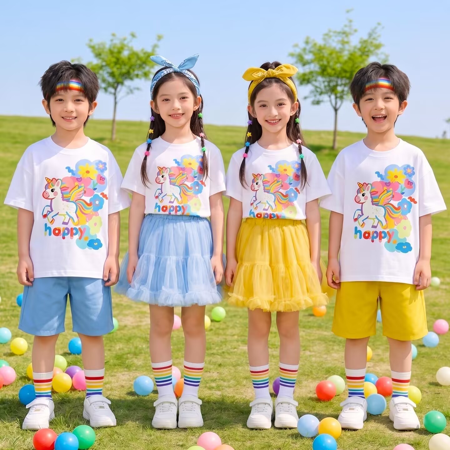 国庆儿童啦啦队演出服女童蓬蓬裙舞蹈服幼儿园运动会新款表演服装图片