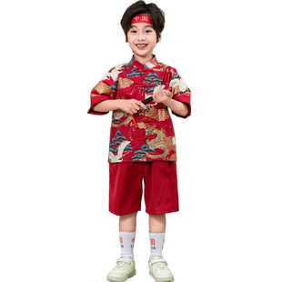 儿童演出服中国风小学生运动会服装男女童唐装幼儿园舞蹈服红色