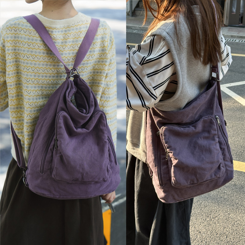 单肩双肩两用 森系复古简约帆布书包女大学生ins双肩包旅游通勤