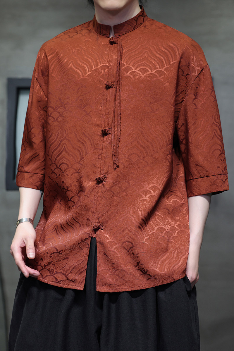夏祥云2025冰丝风汉服短袖衬衫/衬衣A665-p65,男装衬衫,钱塘7008(原4008)