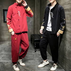 A1019中国风新品2021秋冬 双臂刺龙 棉麻盘扣/唐装/汉服套装P140图片