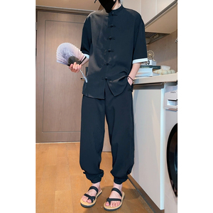 5色 夏季2026冰丝抗皱 盘扣 男短袖衬衫/衬衣A8001*p40图片