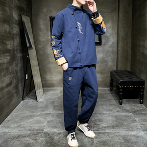 A1019中国风2021秋冬爆款 双臂刺龙 棉麻盘扣/唐装/汉服套装P140图片