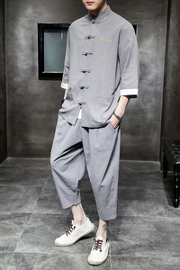 A718*主推夏2021 棉麻盘扣七分袖开衫T汉服套装p100(不低于128图片