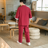 A3001*咖啡厅中国风大码双鹤刺绣短袖T恤+长裤套装P100，男装休闲套装，钱塘7008(原4008)