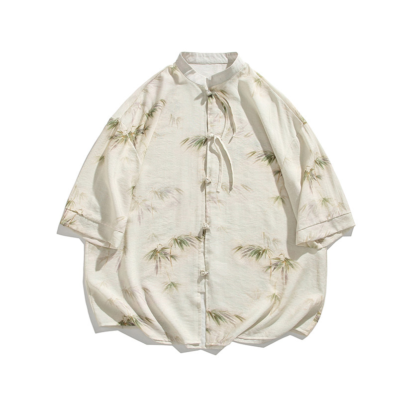 风新中式2026冰丝满身竹短袖汉服衬衫A893-p65,男装T恤,钱塘7008(原4008)