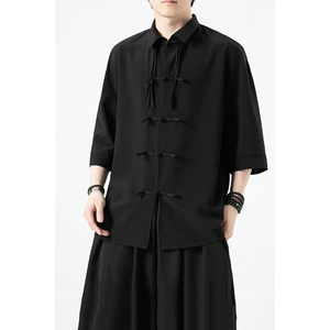 新中式 平铺白底 夏季2024 汉服冰丝短袖衬衫/衬衣A891-p65图片