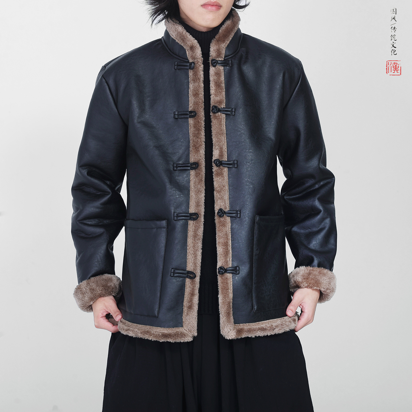 冬2025新中式加绒加厚盘扣外套保暖PU皮毛一体棉衣外套A526-P148，男装棉衣，钱塘7008(原4008)