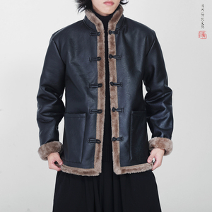 冬2025新中式加绒加厚盘扣外套 保暖PU皮毛一体棉衣外套A526-P148图片
