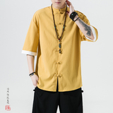 A8001*风夏季2023冰丝抗皱5色盘扣男短袖衬衫/衬衣p40，男装衬衫，钱塘7008(原4008)