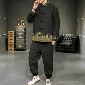 A2029风2021新品 撞色刺绣 棉麻/唐装/汉服套装图片