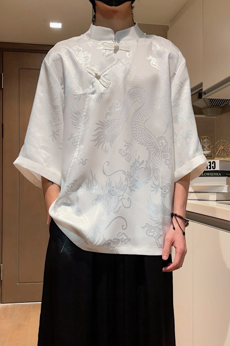 短视频2025夏季冰丝大龙提花短T可做套装A3012-单P50/套P100,男装休闲套装,钱塘7008(原4008)