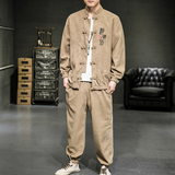 A2021主推！风2021秋冬篆文刺绣盘扣/唐装/汉服套装，男装民族服装，钱塘7008(原4008)