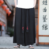 亚麻2026春新中式祥云刺绣宽松版阔腿裤长裤休闲裤A102-p70，男装休闲裤，钱塘7008(原4008)