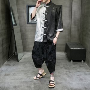 A3019*大码2021中国风 大龙面料 冰丝 开衫套装 汉服套装p90图片