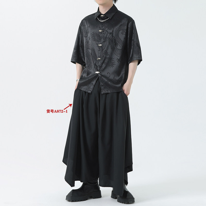 2026夏季龙纹提花丝光免烫金属对扣中性款短袖衬衫A663*P58,男装T恤,钱塘7008(原4008)