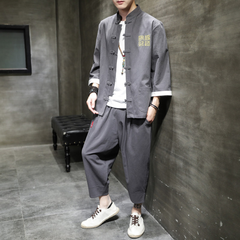 A1071初秋2021中国风3色 刺绣款 开衫套装 七分汉服套装p95图片