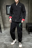 A1018中国风2021春竹子刺绣棉麻盘扣/汉服套装P130，男装休闲套装，钱塘7008(原4008)