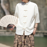 跑量竹节仿麻百搭单色夏2025风汉服短袖衬衫/衬衣A810-p45，男装T恤，钱塘7008(原4008)