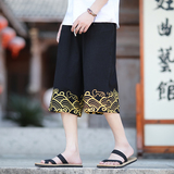 夏季风大码2026刺绣款古风哈伦裤棉麻七分裤A4005-p30，男装牛仔裤，钱塘7008(原4008)