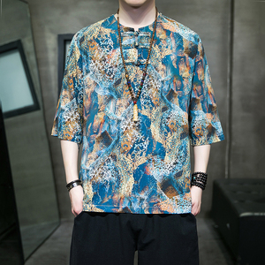 特价A884* 冰丝大码 风夏2026 汉服盘扣 男短袖T恤p45图片