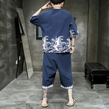 2026夏款新套装新品棉麻T恤+七分裤A005-P80，男装牛仔裤，钱塘7008(原4008)