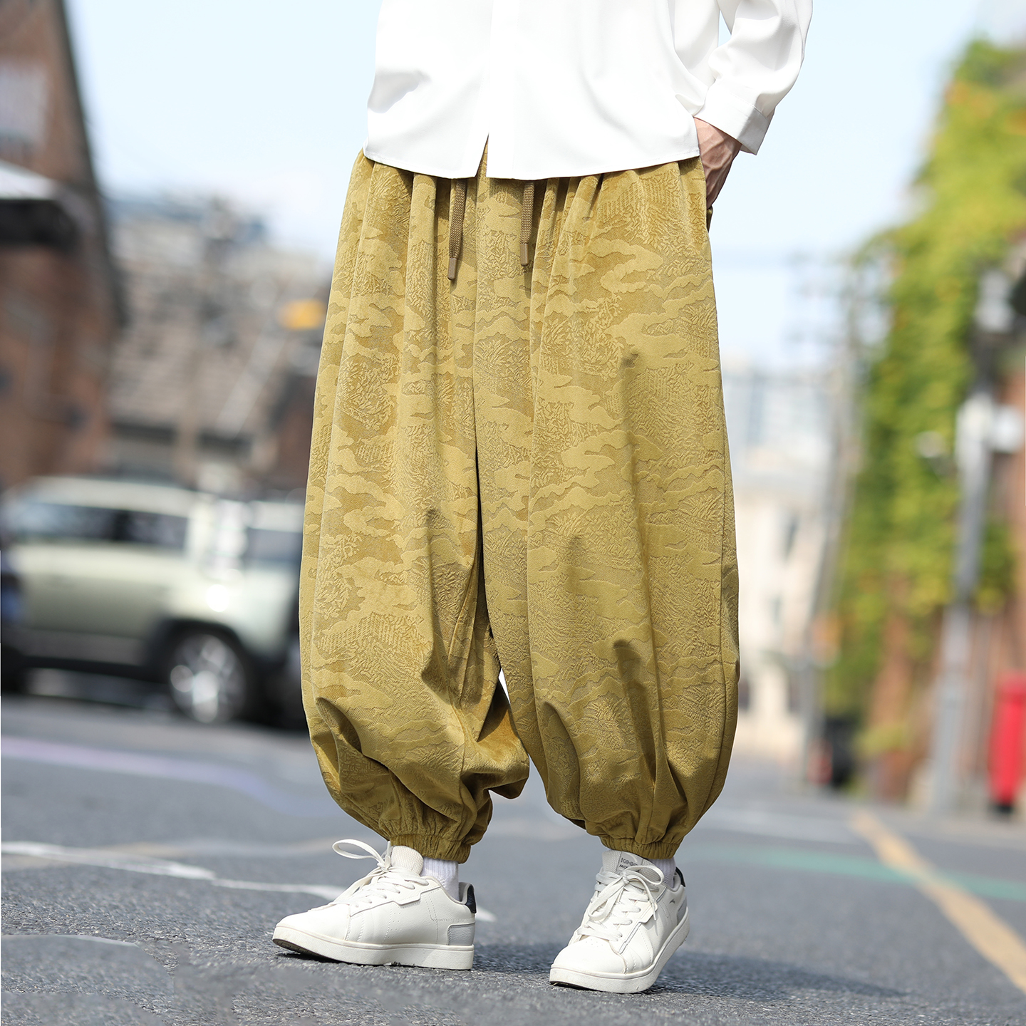平绒提花新款百搭秋冬2025宽松版哈伦灯笼裤子A3306-p70，男装休闲裤，钱塘7008(原4008)