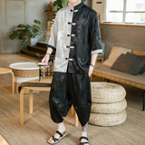 A3019*咖啡厅2021中国风夏季男大龙面料冰丝拼色汉服套装p90，男装休闲套装，钱塘7008(原4008)