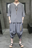 A3002*中国风2021冰丝刺绣款T恤+七分裤哈伦裤套装P90，男装休闲套装，钱塘7008(原4008)