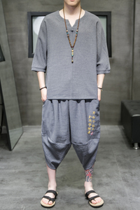 A3002*中国风2021 冰丝刺绣款 T恤+七分裤哈伦裤套装P90图片