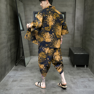 A3003*大码2021中国风 夏季男装 棉麻印花 开衫套装 汉服套装p80图片
