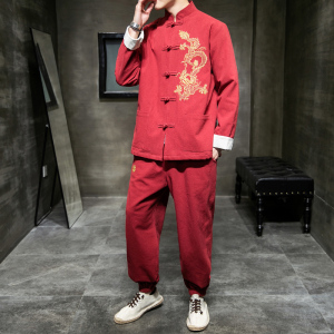 A1007中国风2021 飞龙刺绣 棉麻盘扣/唐装/汉服套装P130图片