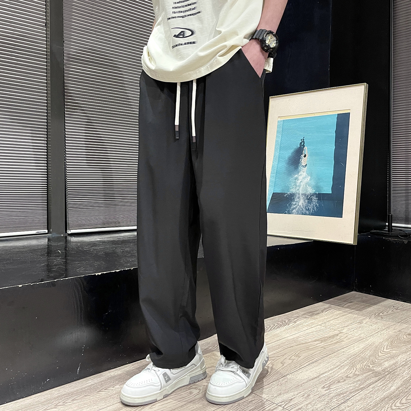 有现货！冰丝垂感夏季2025大码男太极裤休闲裤子A500-p58，男装休闲裤，钱塘7008(原4008)