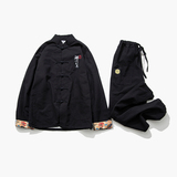 A140中国风2021春秋立领禅心之道拼接撞色盘扣棉麻套装P115，男装民族服装，钱塘7008(原4008)