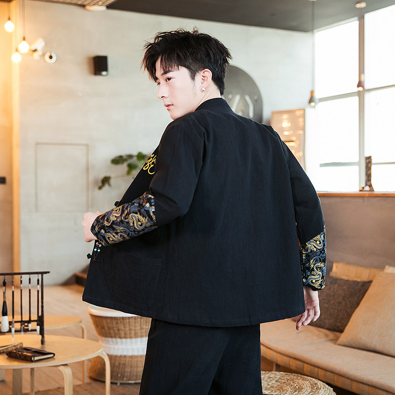A702中国风2021秋冬大码刺绣款龙盘扣棉麻汉服套装P120,男装休闲套装,钱塘7008(原4008)