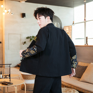 A702中国风2021秋冬大码 刺绣款龙 盘扣 棉麻汉服套装P120图片