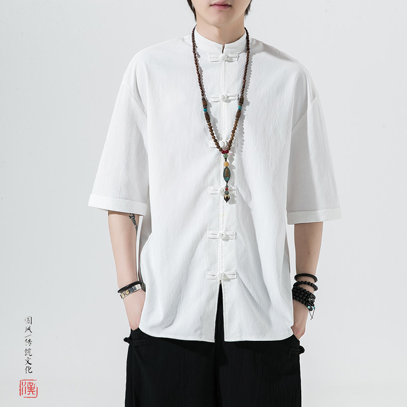 A8001*风夏季2023冰丝抗皱5色 盘扣 男短袖衬衫/衬衣p40图片