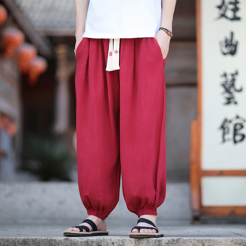 亚麻棉麻竹节2026春夏 风大码宽松版 纯色 哈伦裤A7118*p65图片