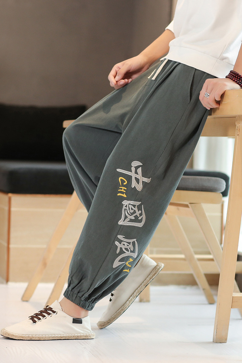 A1081风2026春夏刺绣棉麻宽松款男束脚萝卜裤特价-p35,男装休闲裤,钱塘7008(原4008)